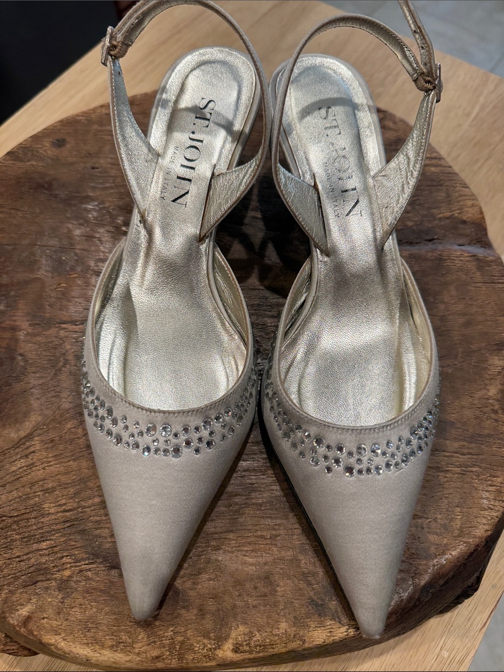Vintage St. John Silver Crystal Slingback Heels Size 7.5